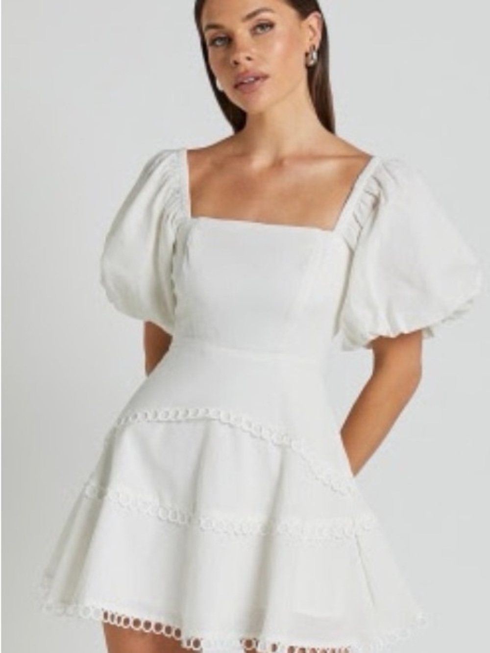Showpo White Square Neck Puff-Sleeve Mini Dress